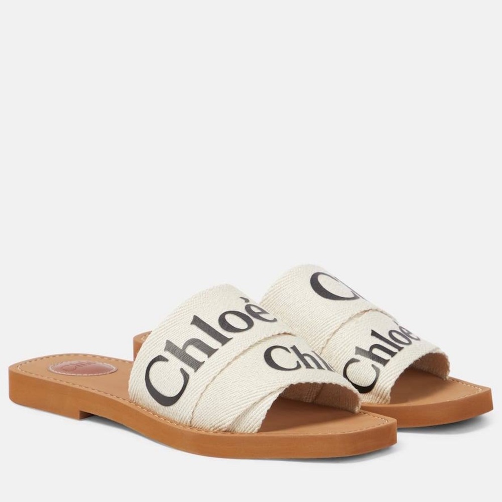 CHLOÉ Woody canvas slides